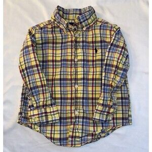 Ralph Lauren Boys Size 2/2T Long Sleeve Button Down Shirt, Yellow Plaid, RN41381